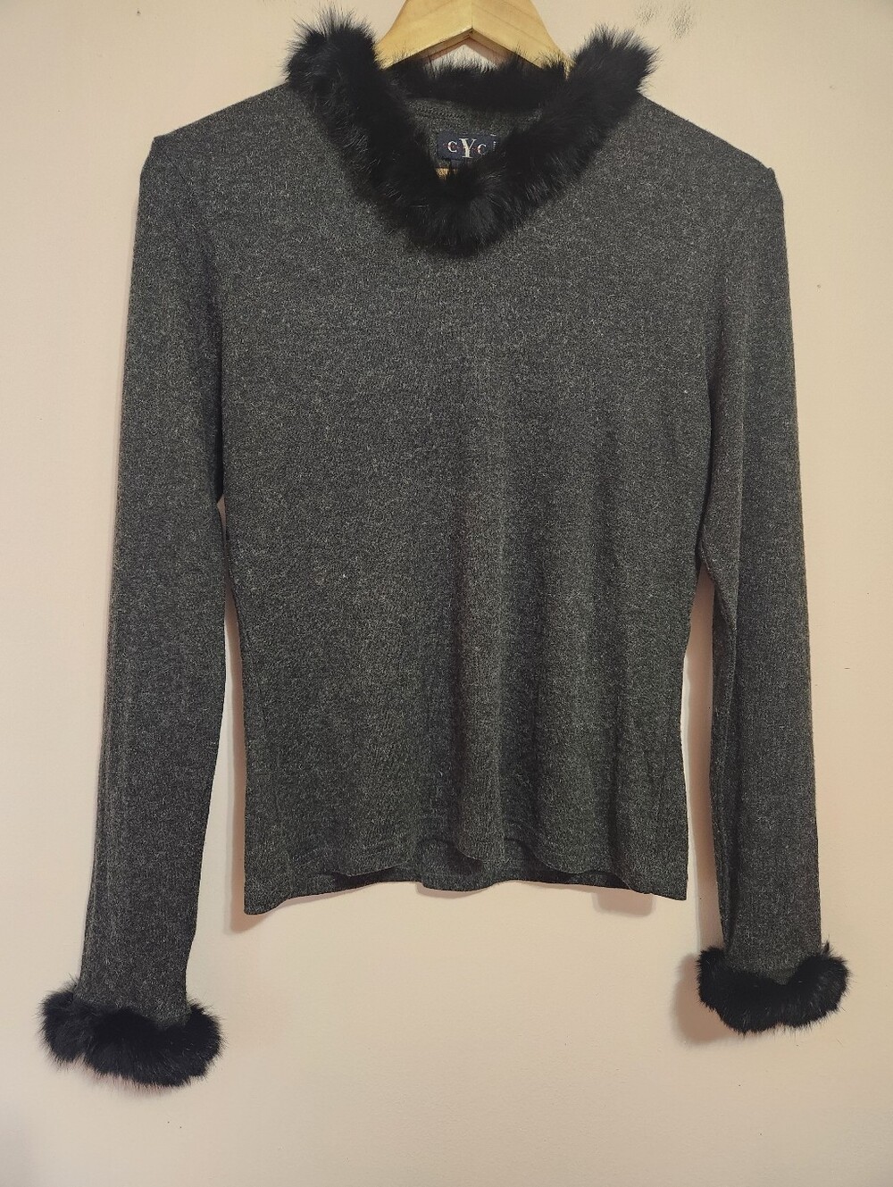 CYC Vintage Y2K Rabbit Fur Trim Angora Sweater Charcoal Grey Whimsigoth
